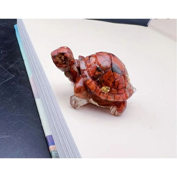 New!  Crushed Genuine Crystal Stone and Resin Turtle in Red Jasper - Picture 1 of 3